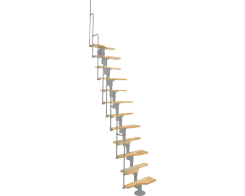Pertura middentrap, ruimtebesparende trap Eos Silver, variabele kwartslag, links/rechts onder, recht 63 cm, balustrade beuken gelamineerd hout, gelakt, 11 treden / 12 stootborden