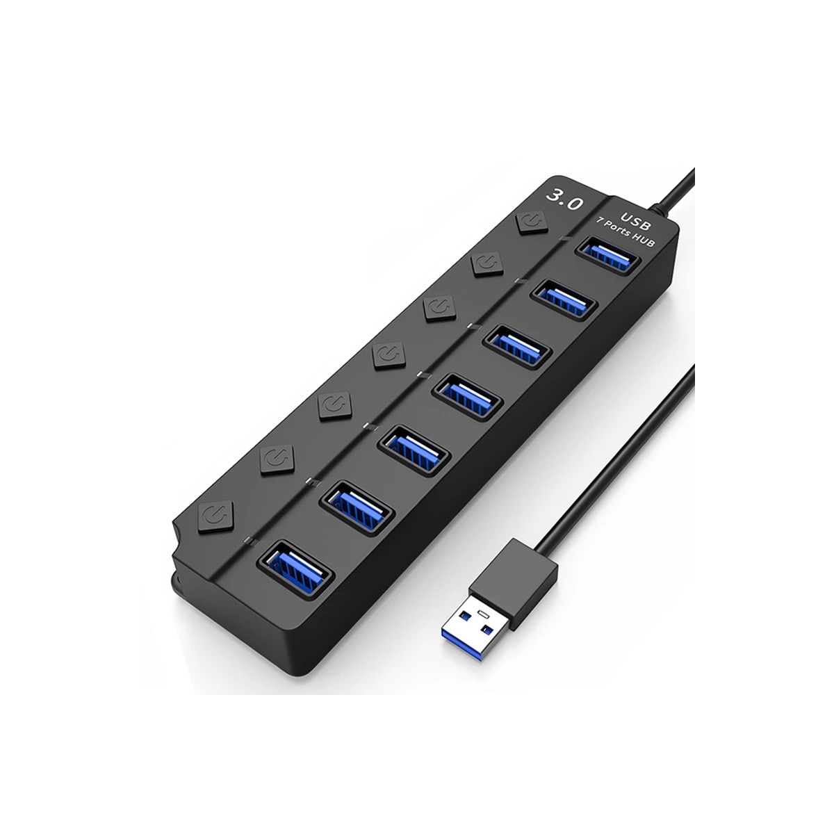 Hub med 7 USB 3.0-utganger, 5 Gbps og individuelle av/på-knapper