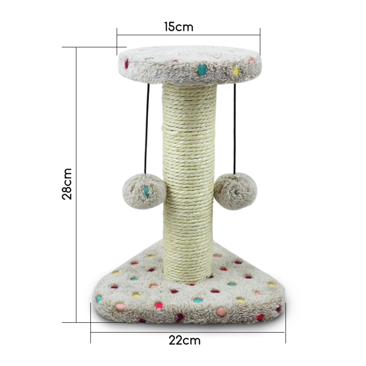 Nobleza - Arranhador para gatos, em formato de coluna com bolinhas. Cor marrom, 28 cm de altura.