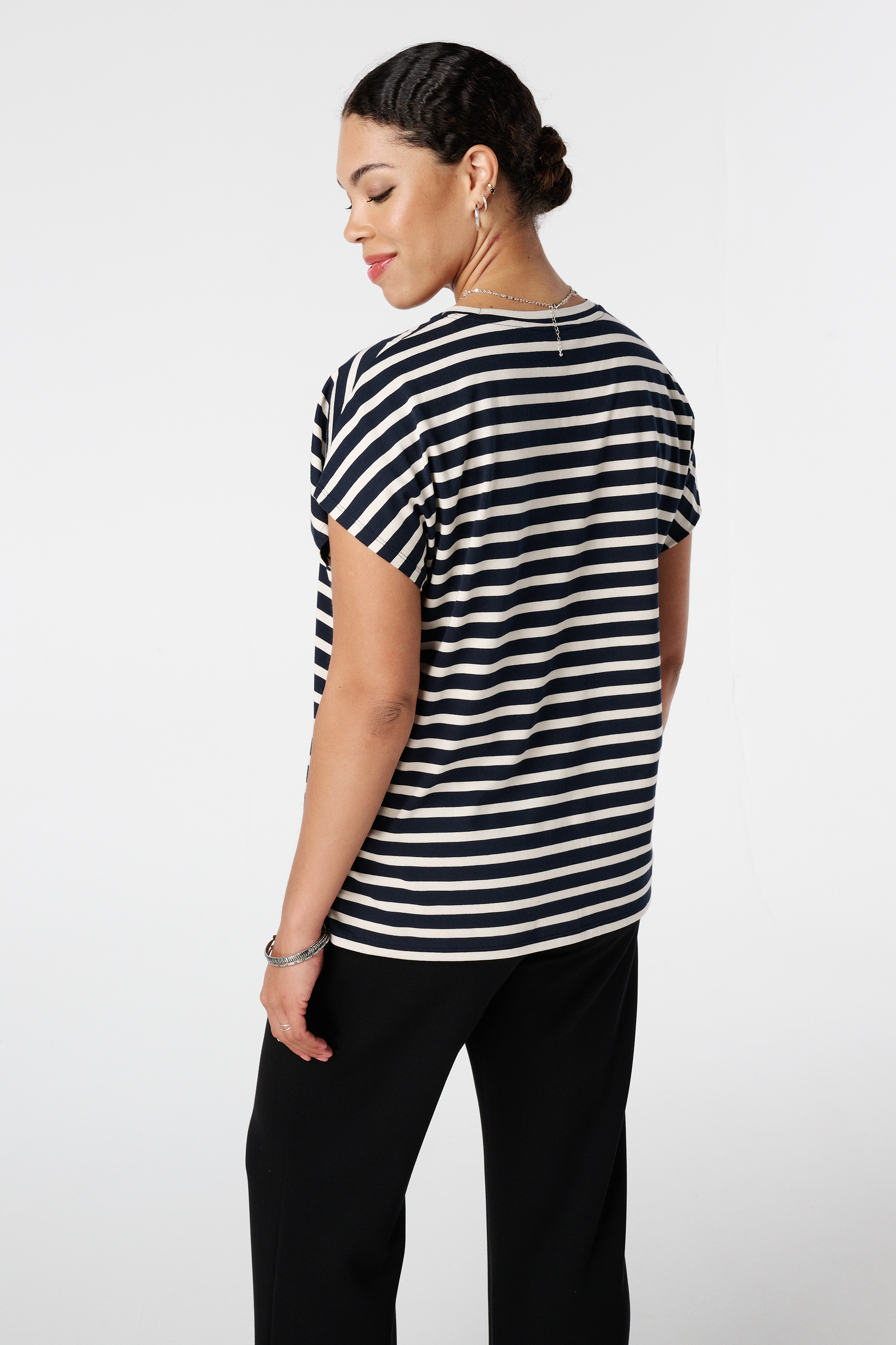 Gestreept t-shirt met opdruk Multi Navy blauw