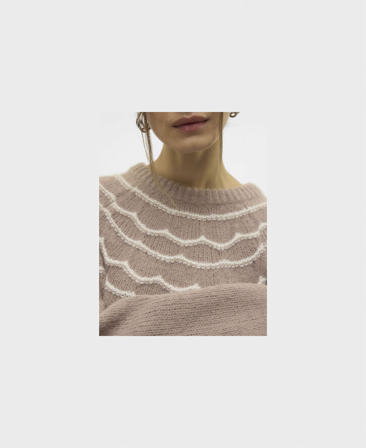 Vero Moda VMCHARMAINE LS O-NECK PULLOVER GA B Silver mink/w. birch