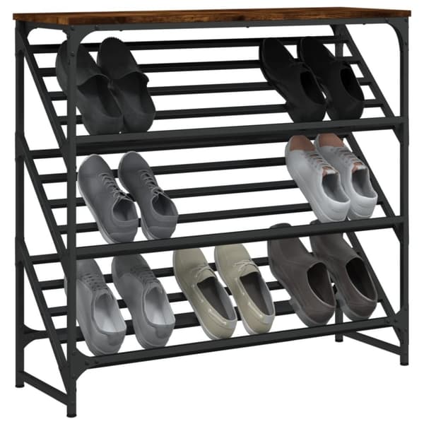 vidaXL Skohylle røkt eik 90x30x85 cm konstruert tre
