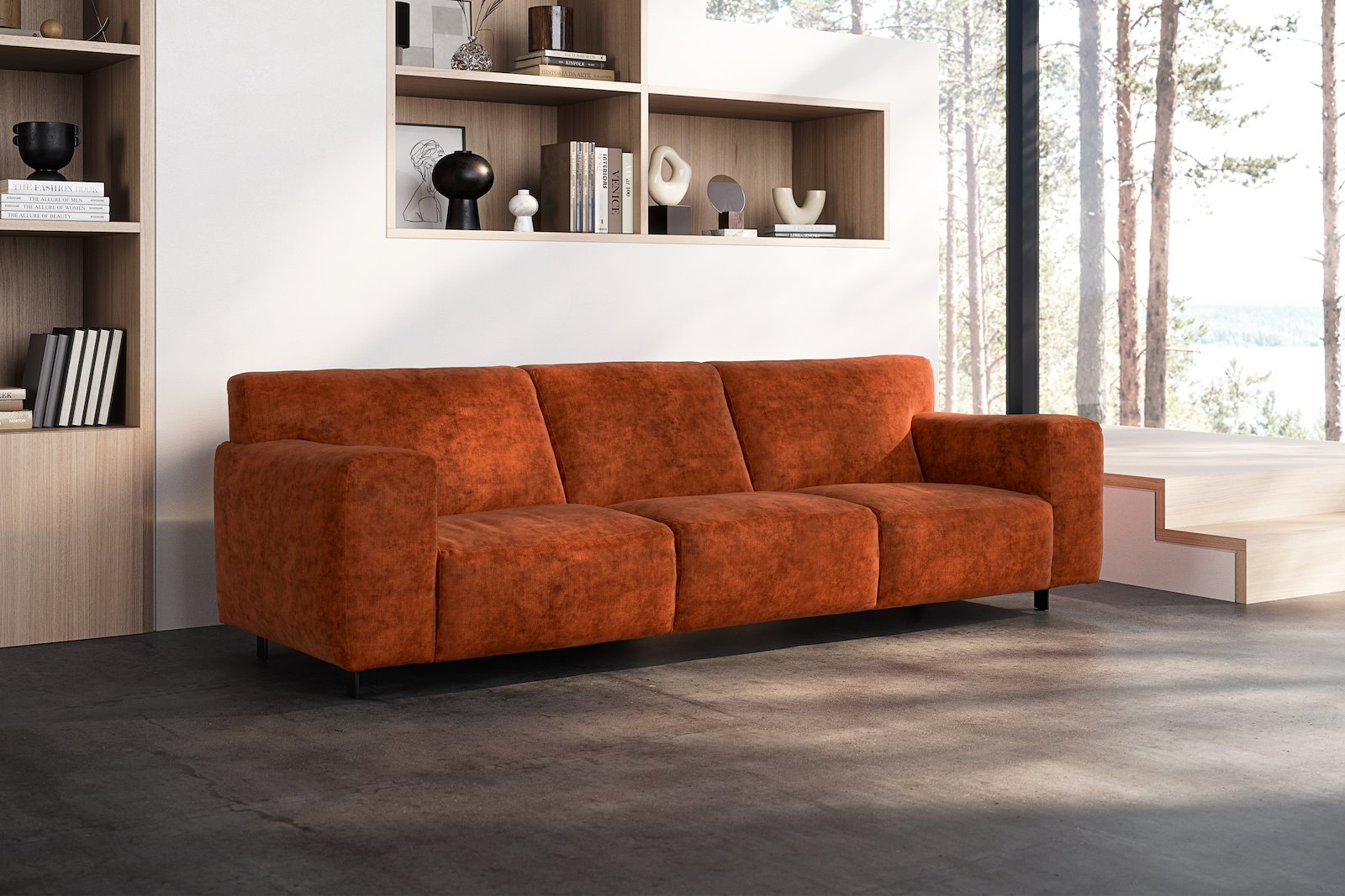 Vesta 4-seter I Tekstil Eros Bronze, standardsøm, sort metallben 10 cm, Comfort CM