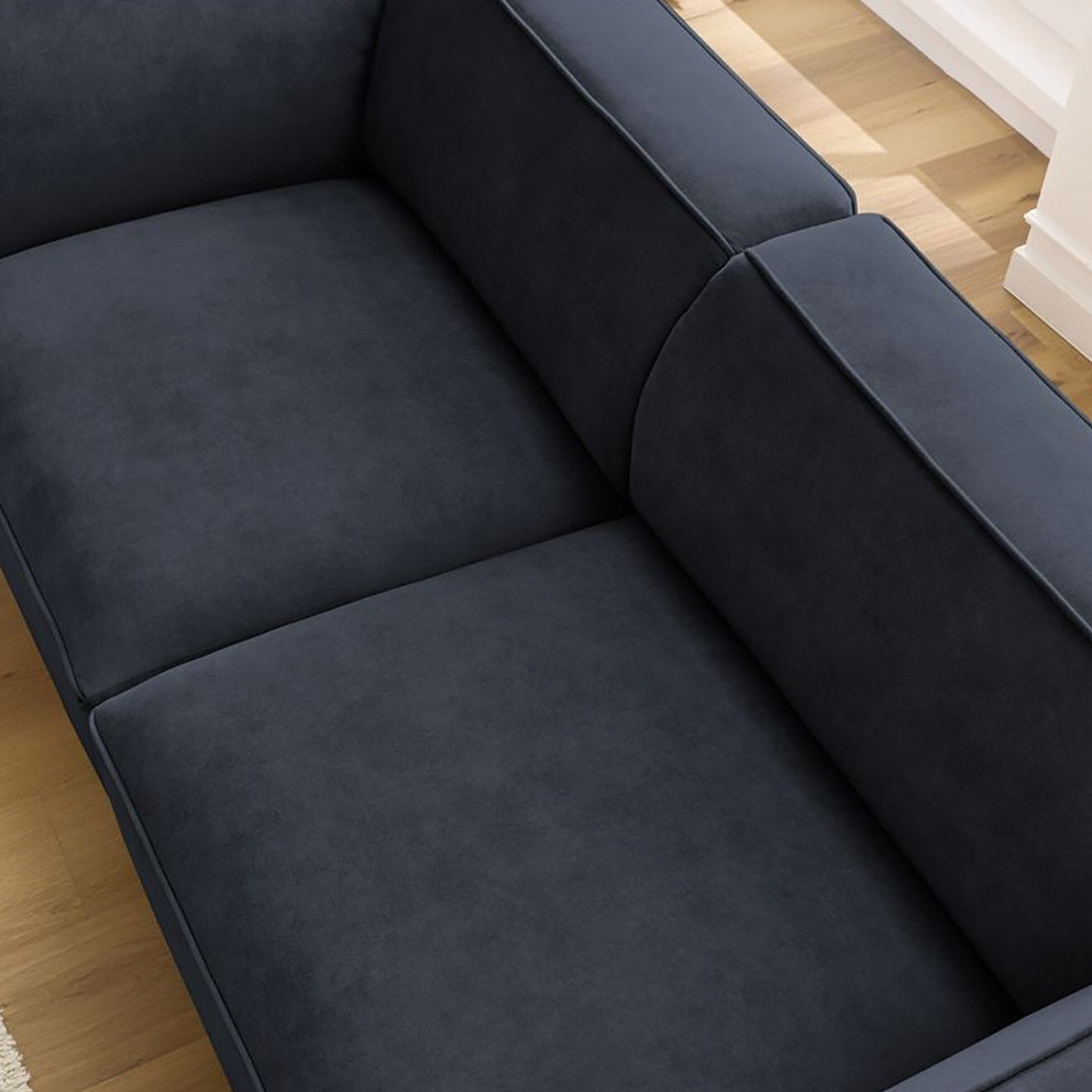 Bobochic Canapé droit fixe 3 places en Velours Molière bleu foncé - 233x99x71 cm