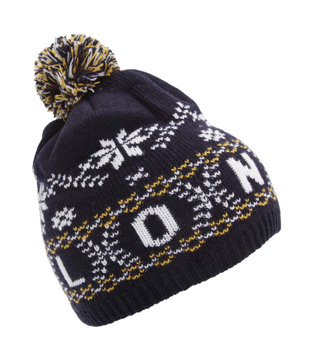 Bonnet à motif London et pompon - Homme (Bleu marine) - UTHA387