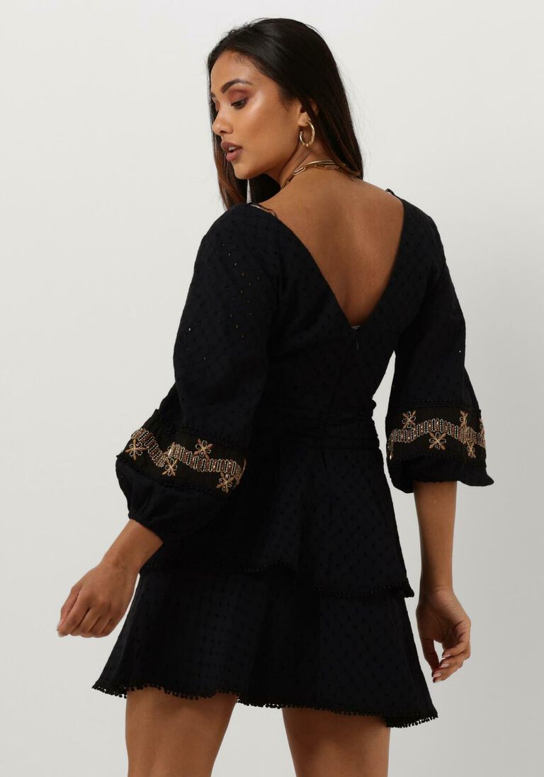 ACCESS zwarte access mini jurk embroidery dress with side slits