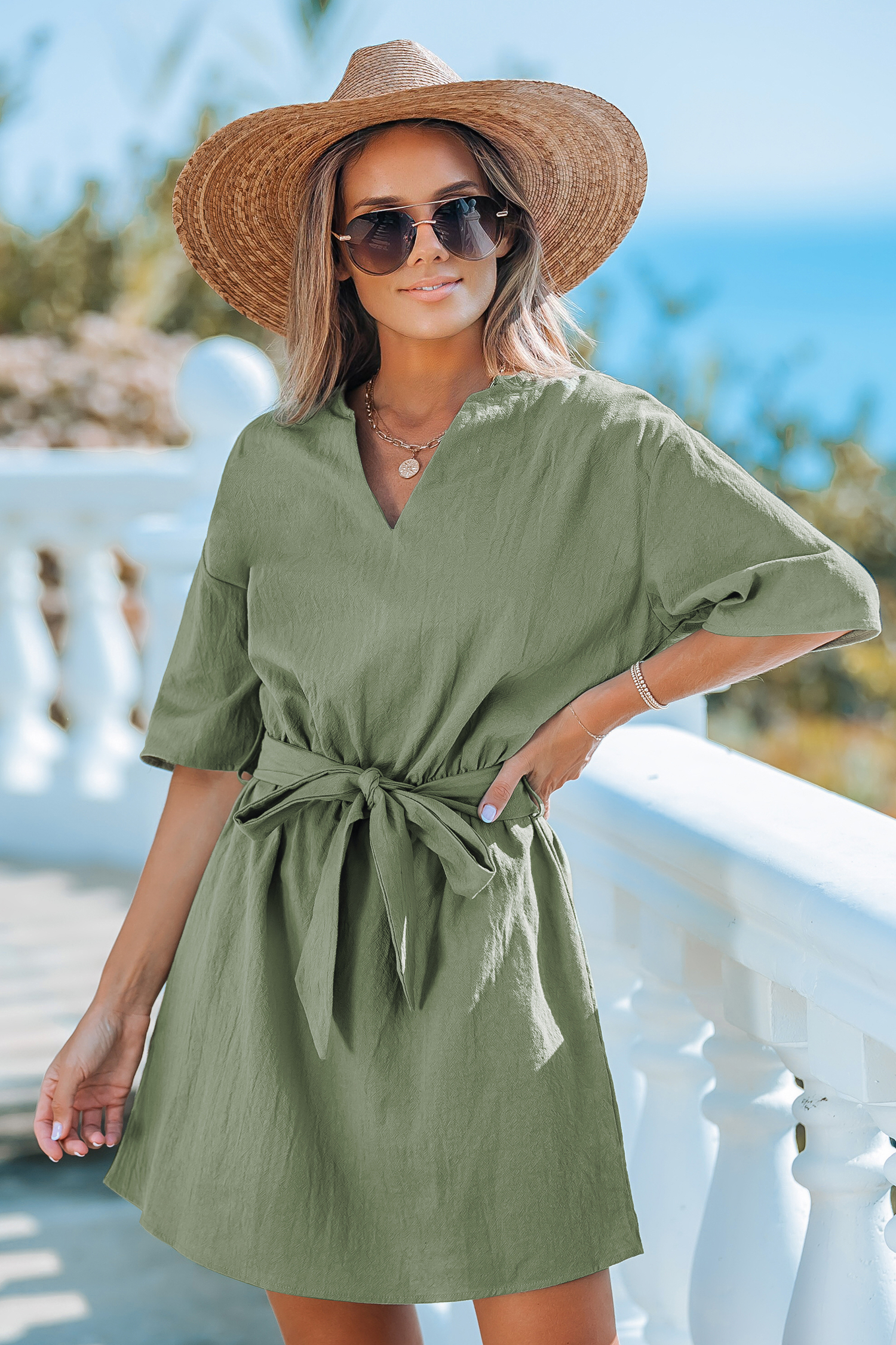 Robe en pur coton décontractée vert armée