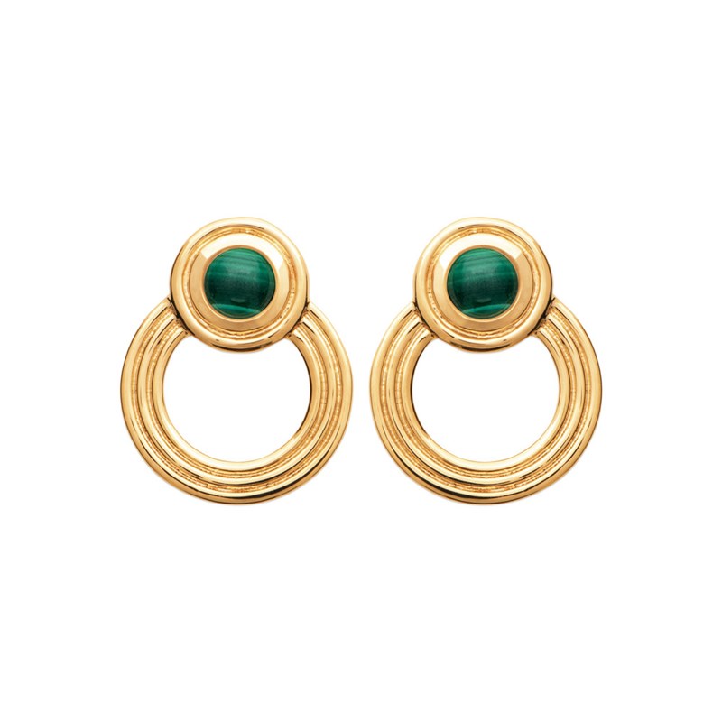 Boucles d'oreilles Femme - Plaqué Or - Malachite