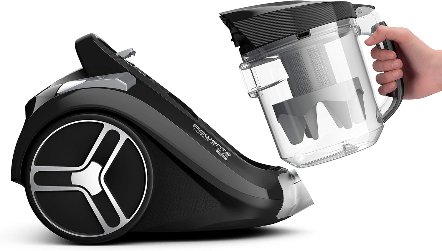 Rowenta beutelloser Bodenstaubsauger Compact Power XXL, 550 Watt, 2,5L Staubbehälter, Staubsauger leise und stark, extreme Saugleistung, hocheffizienter Saugkopf, Schwarz-Grau, RO4825