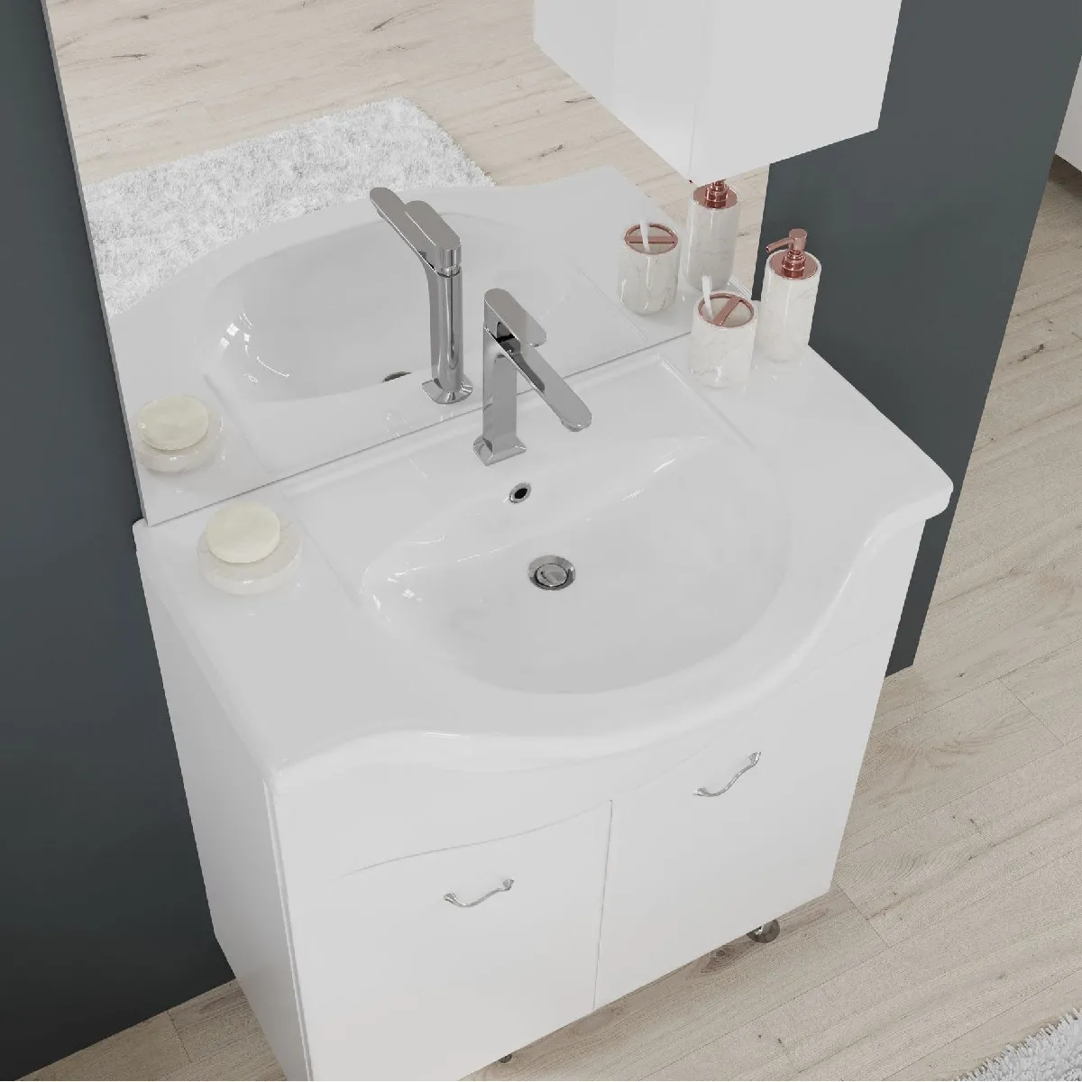 Kiamami Valentina Easy - Armoire de toilette 75 cm Blanc brillant