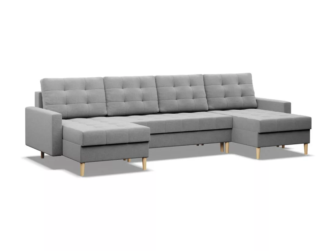 Canapé d'angle en U avec fonction sommeil, 2 méridiennes, Gris