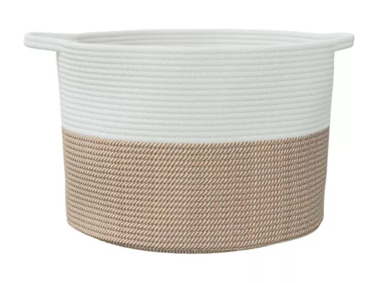 Panier à linge marron et blanc Ø55x36 cm coton