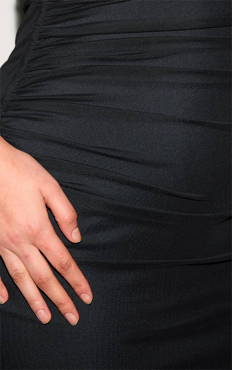 Noir Robe Mi-longue Grande Taille En Maille Double Épaisseur À Encolure Carrée Et Fronces