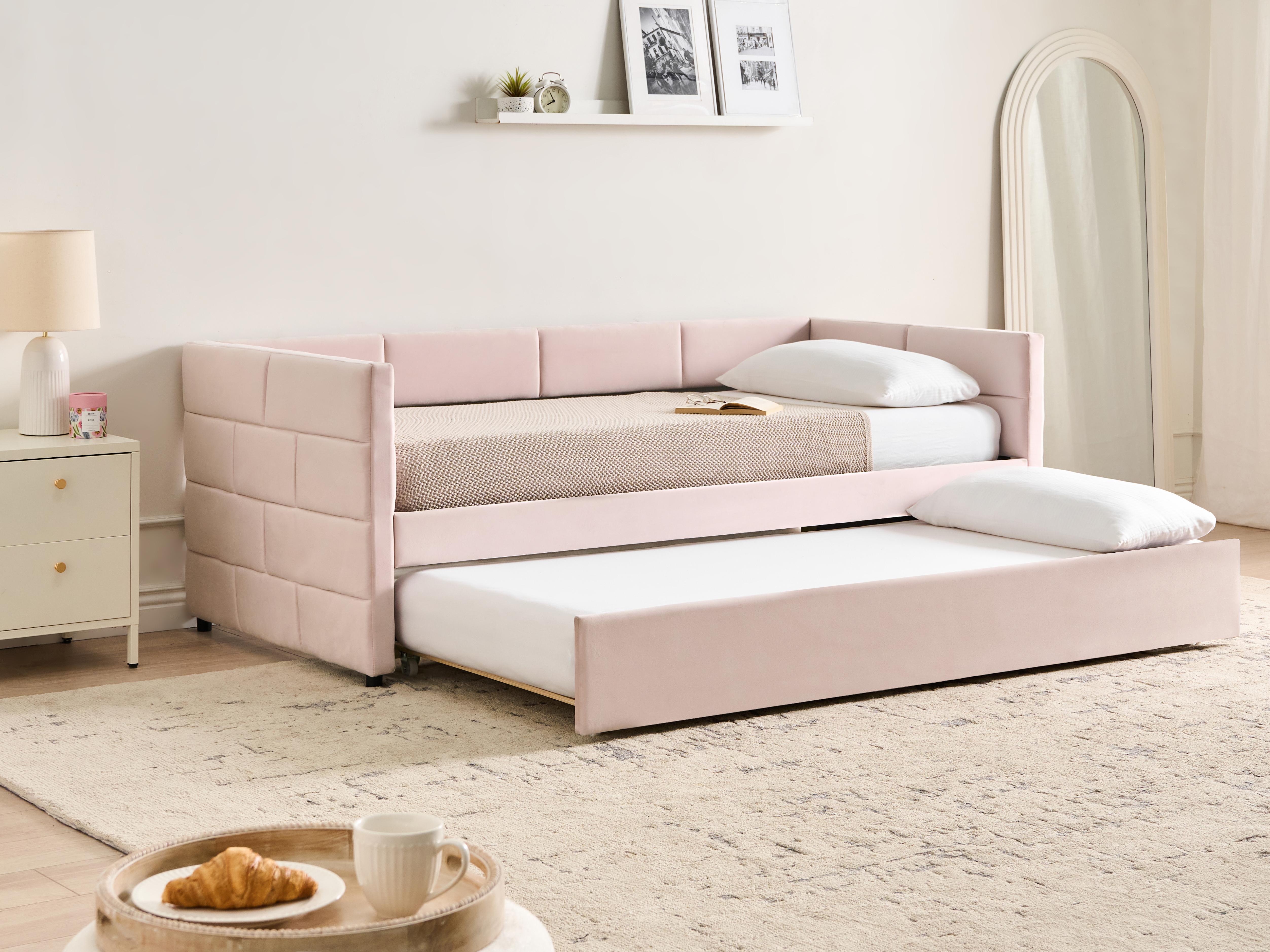 Onderschuifbed Fluweel CHAVONNE 90 x 200 cm Roze