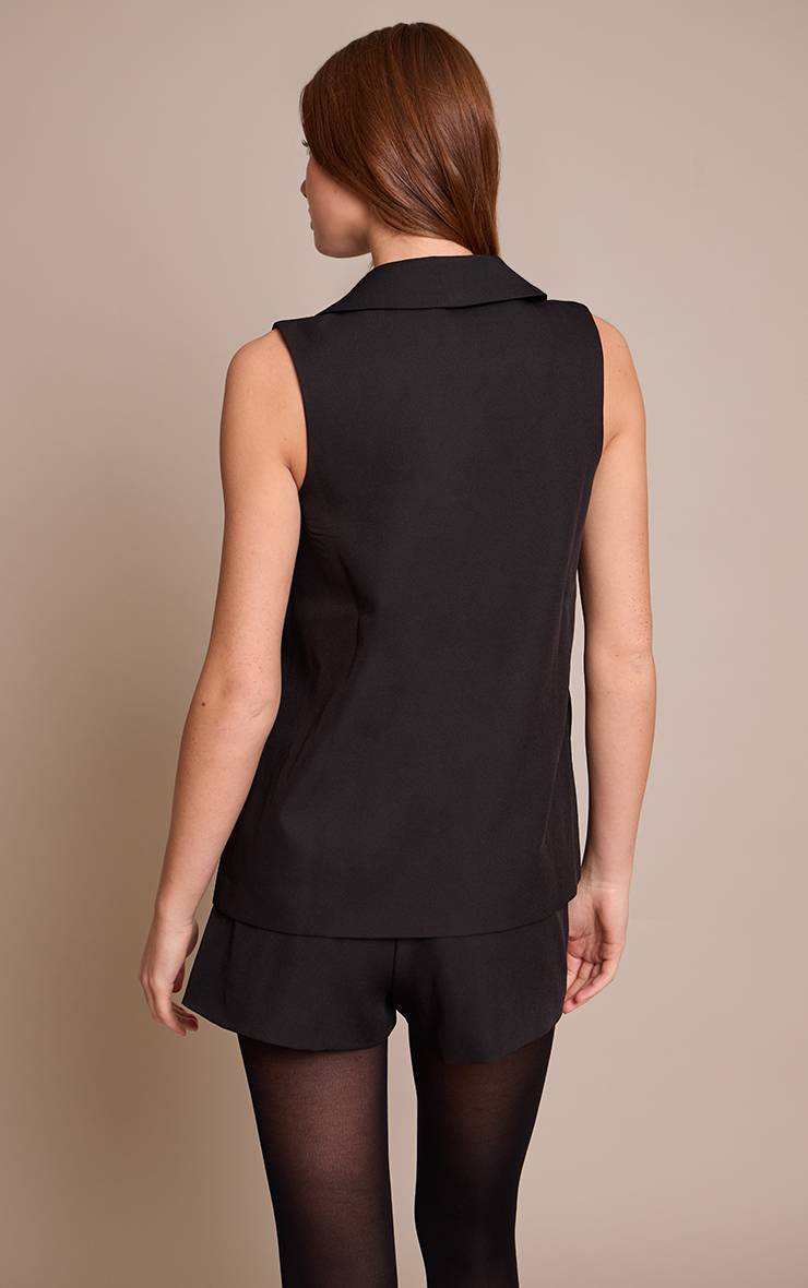 Noir Ensemble Coordonné Gilet Plongeant Tissé