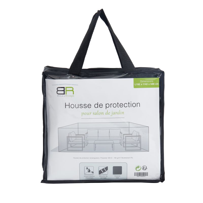 Salon de jardin montana en bois d'acacia fsc 5 places coloris gris avec housse de protection