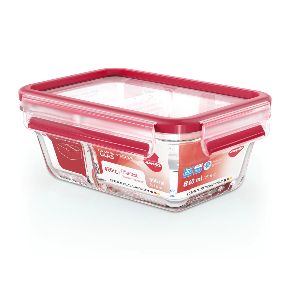 Boite clip&close verre rectangulaire 0,8L Emsa