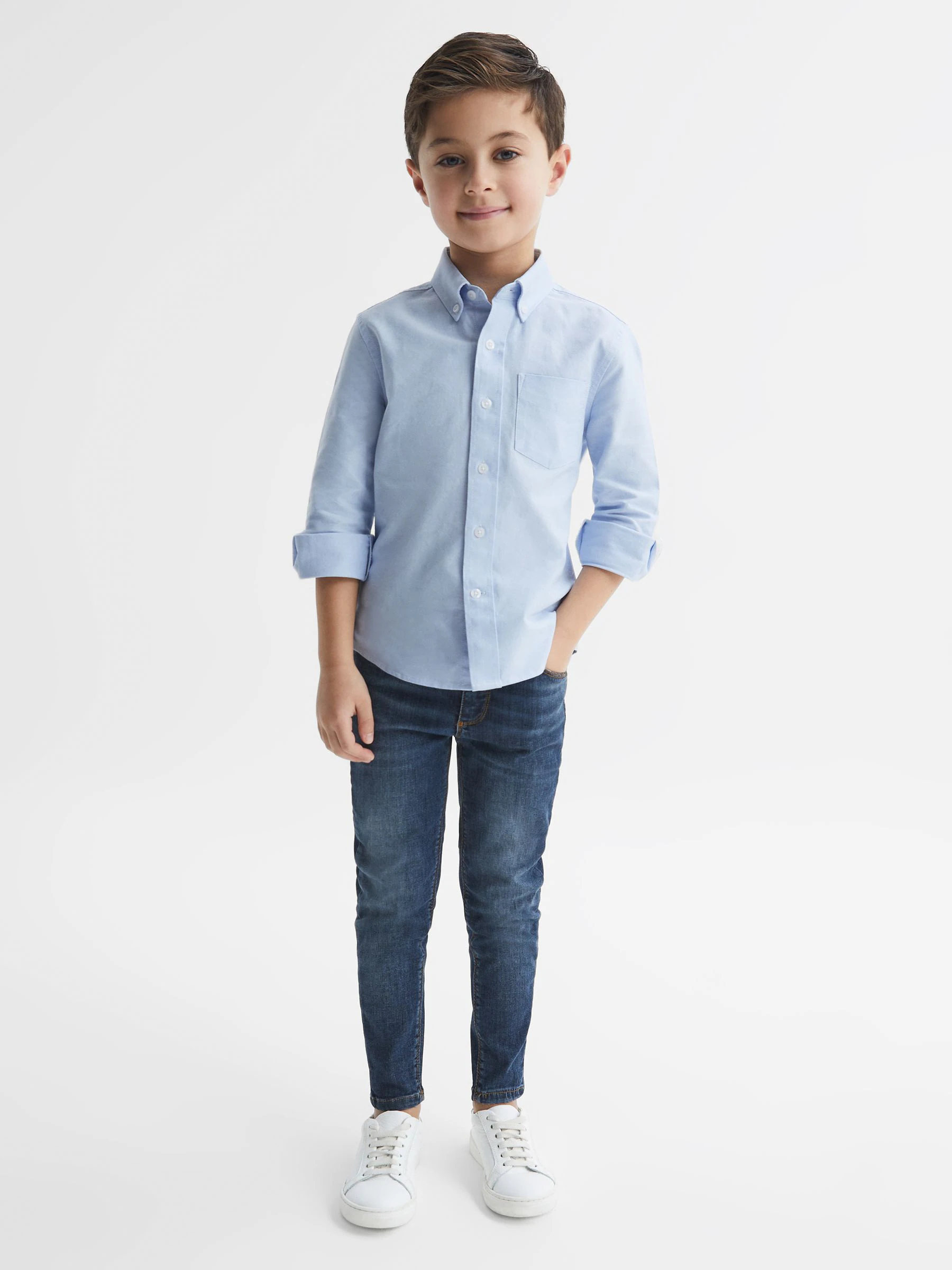 Zachtblauw - Reiss Greenwich Oxford overhemd met knopen