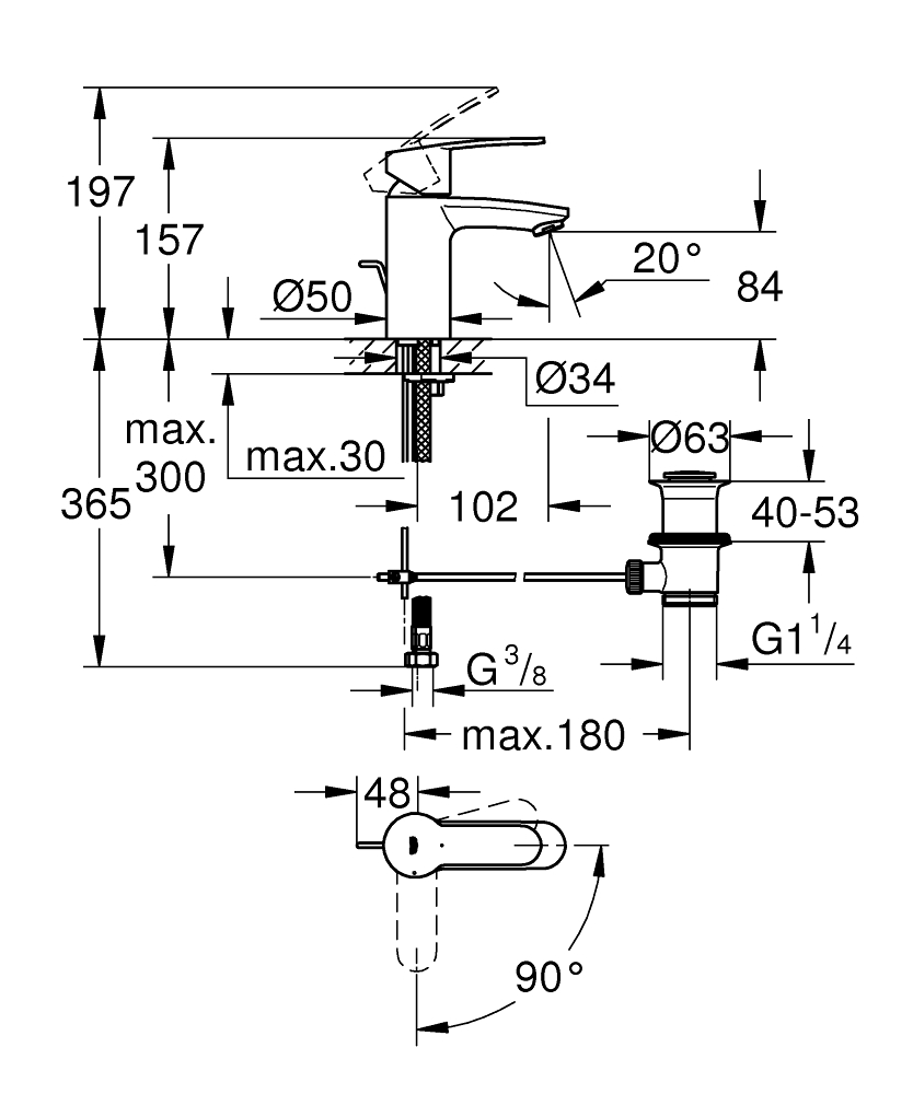 Grohe Eurostyle Cosmopolitan 1-gats wastafelkraan met waste chroom