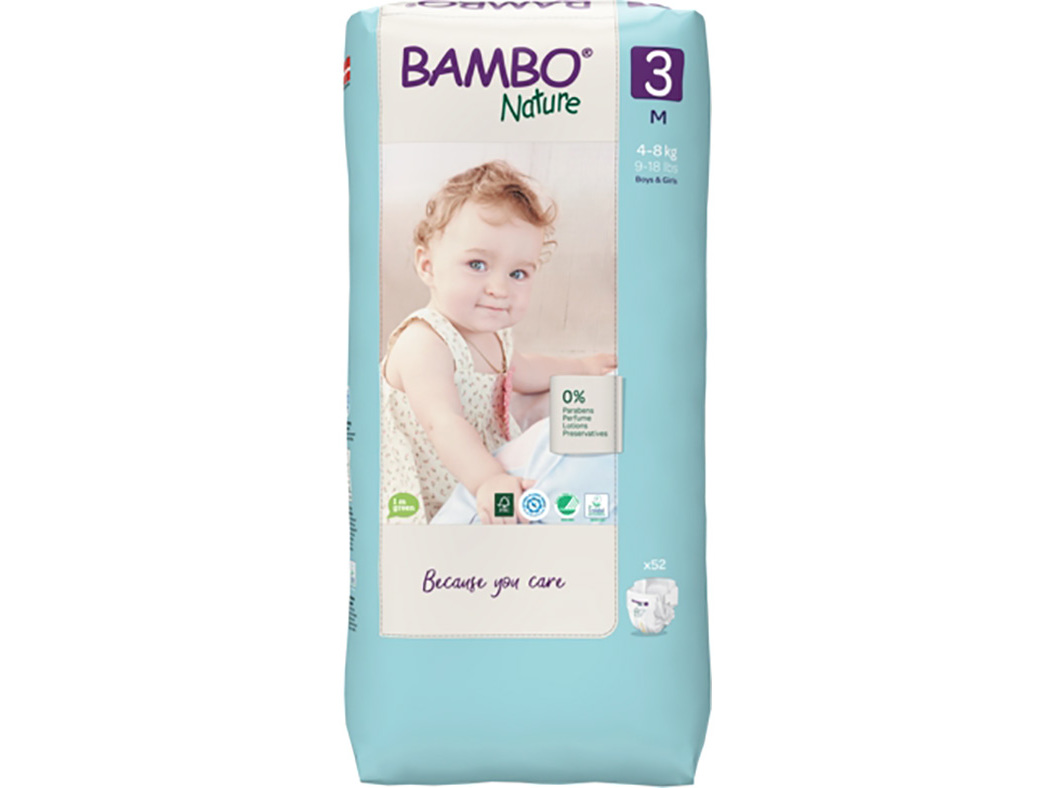 FRALDAS BAMBO NATURE 3-M 4-8 KG 52UN