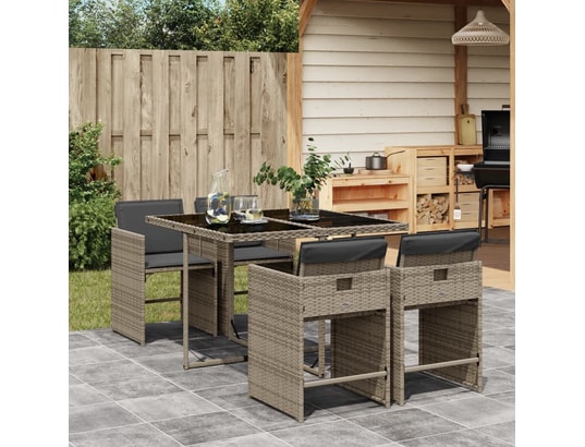 VIDAXL - Ensemble table et chaises Ensemble à manger de jardin 5 pcs coussins gris résine tress...