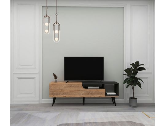 CONCEPT1 - Meuble TV Alba pin atlantic anthracite 150 x 29,6 x h49,6 cm