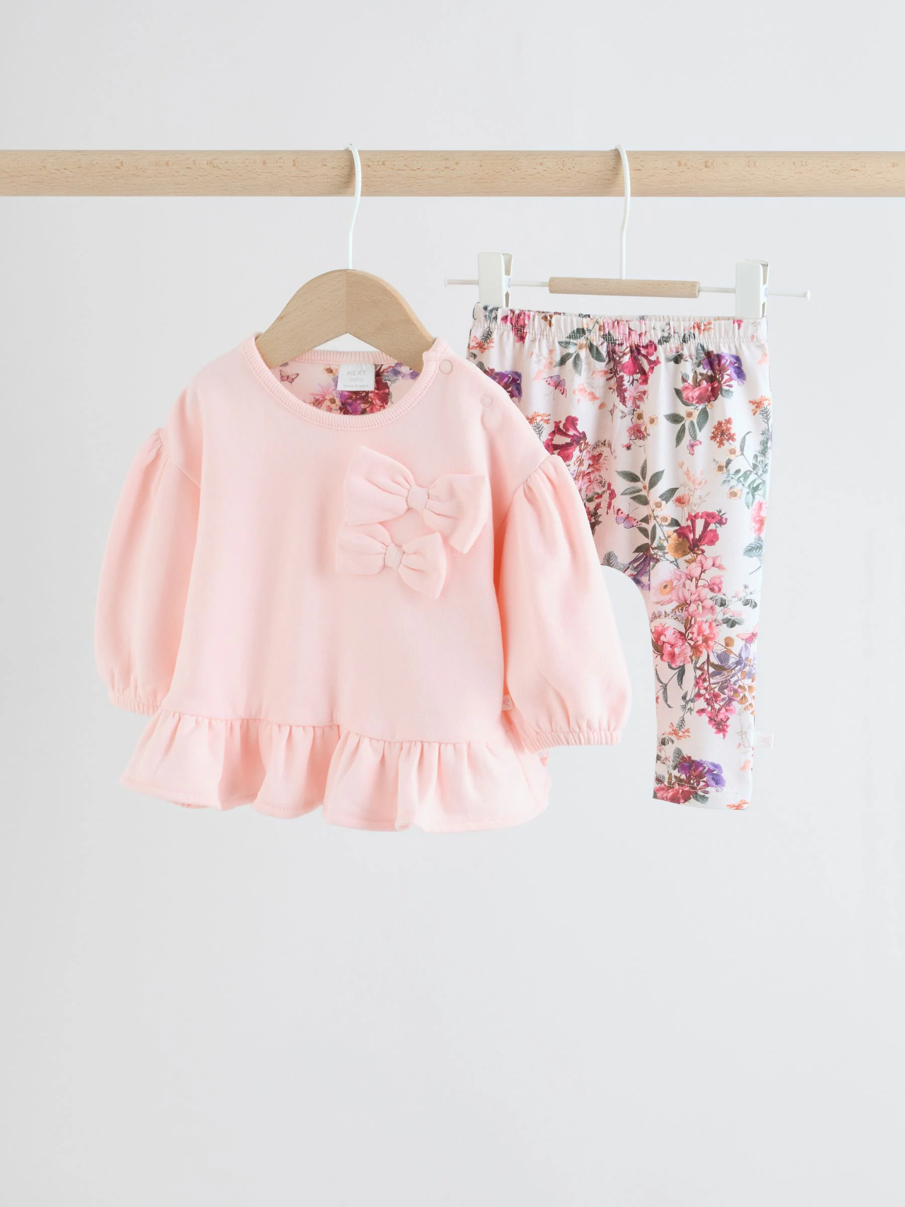 Roze/crèmekleurig met bloemenprint - Baby Strik Sweater en Leggings Set 2 Pieces (0mnd-2jr)