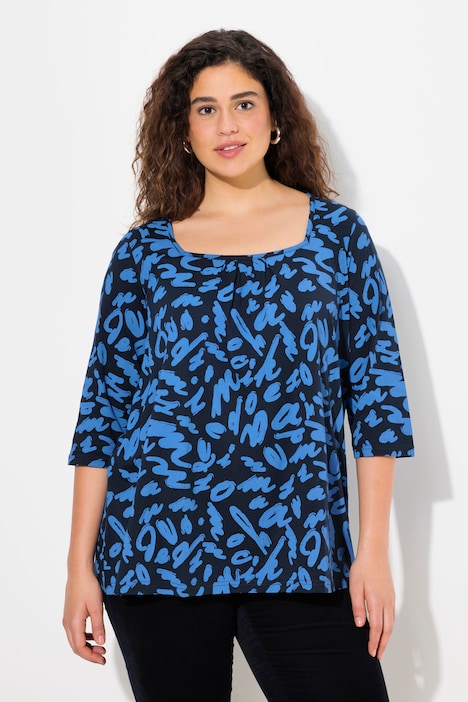 Shirt, A-Linie, Zierfalten, Carree-Ausschnitt, 3/4-Arm