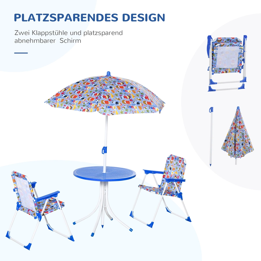 Outsunny Kinder Gartenset mit Sonnenschirm blau