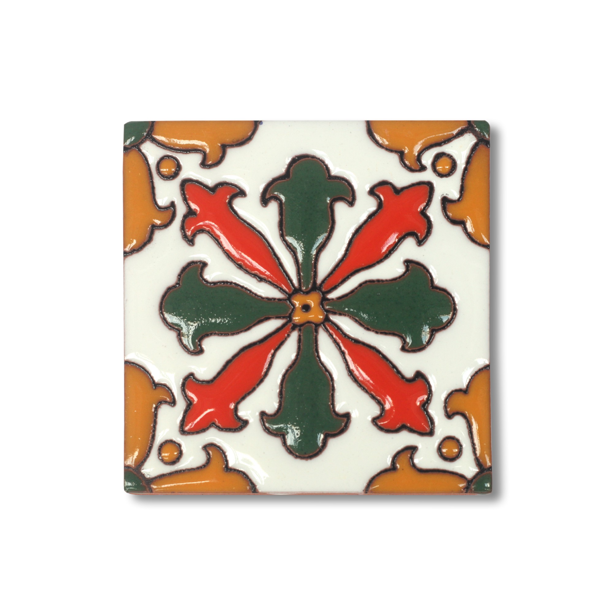 Reliefkachel 'Monclova', grün, rot, T 10 cm, B 10 cm, H 0,5 cm von fischer's lagerhaus
