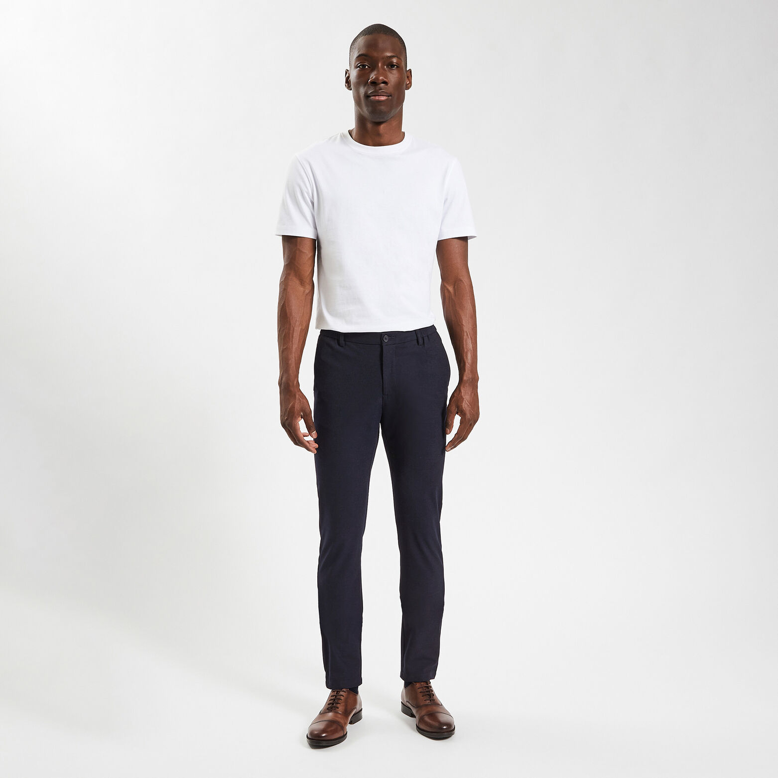 Pantalon slim chino bi stretch taille élastiquée Bleu foncé