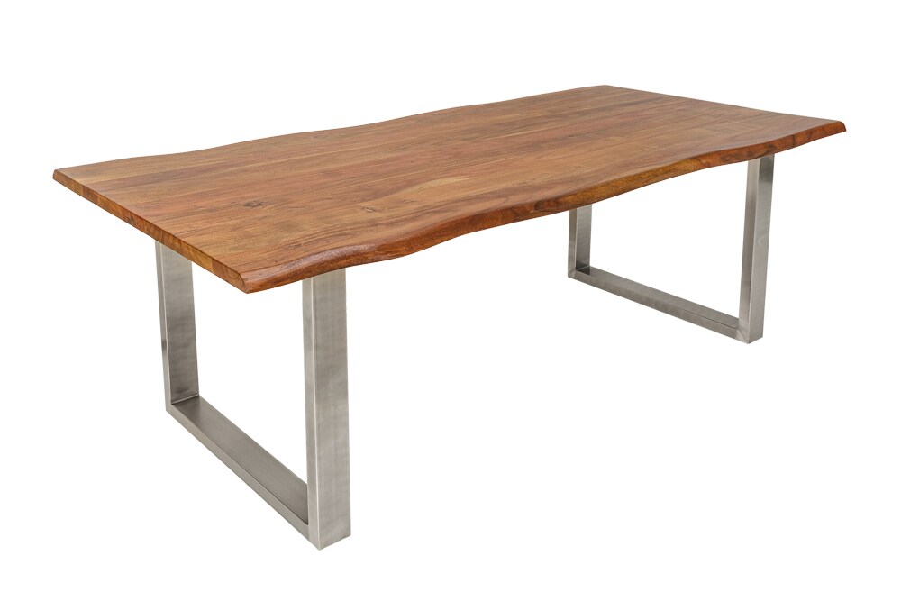 riess-ambiente Esstisch MAMMUT NATURE- 160cm Akazie Edelstahl Baumkante 3,5cm Tischplatte Massivholz