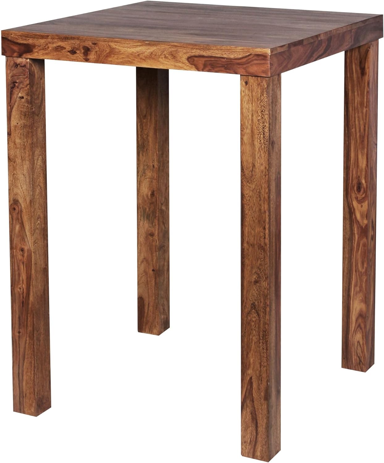 FineBuy Bartisch Massivholz Sheesham 80 x 80 x 110 cm Bistro-Tisch modern Landhaus-Stil Steh-Tisch quadratisch dunkel-braun Natur-Produkt Massiv-Holz-Möbel Hausbar Esstisch Echt-Holz unbehandelt Braun
