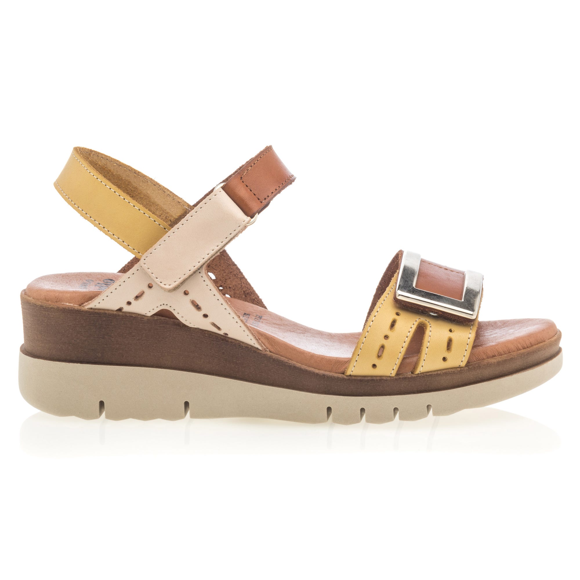 Sandales à talon compensé Femme en cuir jaune