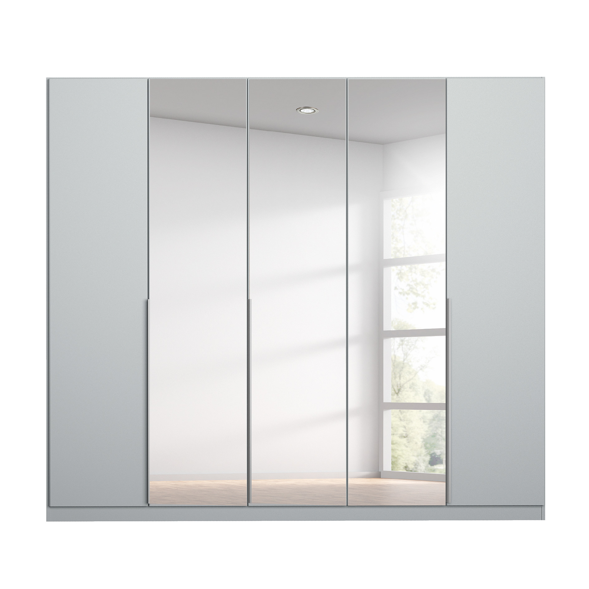 Drehtürenschrank - seidengrau - Kristallglasspiegel - 5-türig - 226x229 cm
