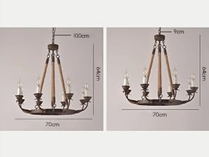 Homary Candlely 8-Light Rustikaler Kronleuchter, Eisen & Hanfseil Pendelleuchte Nautischer Stil Metall Kandelaber mit verstellbarer Kette, Vintage Bauernhaus Beleuchtung für Esszimmer & Foyer