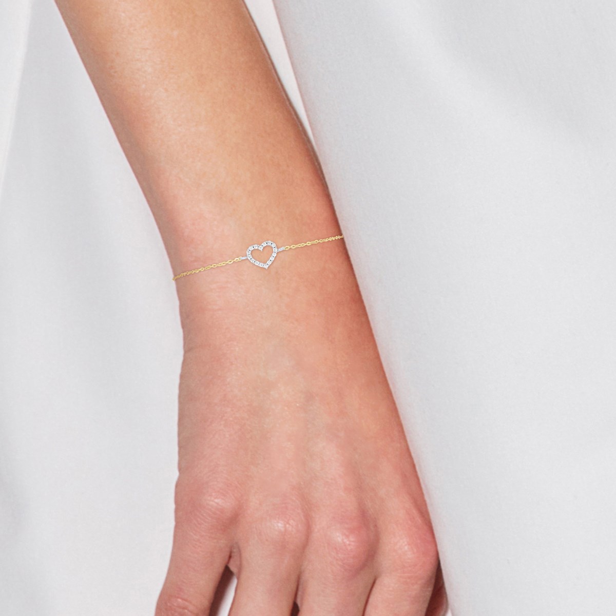 Bracelet - Coeur Bicolore serti d' Oxydes de Zirconium - Or Jaune