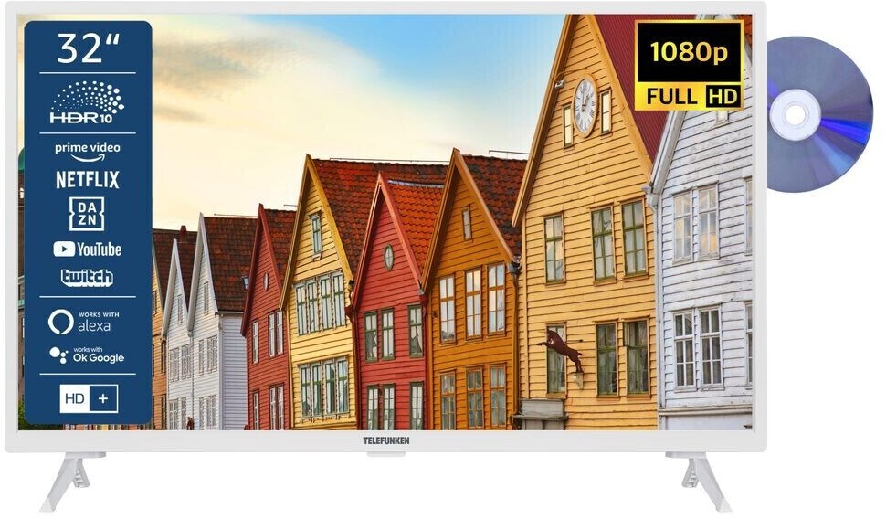Telefunken XF32SN550SD-W 32 Zoll Fernseher/Smart TV (Full HD, HDR, Triple-Tuner, DVD-Player) - Inkl. 6 Monate HD+
