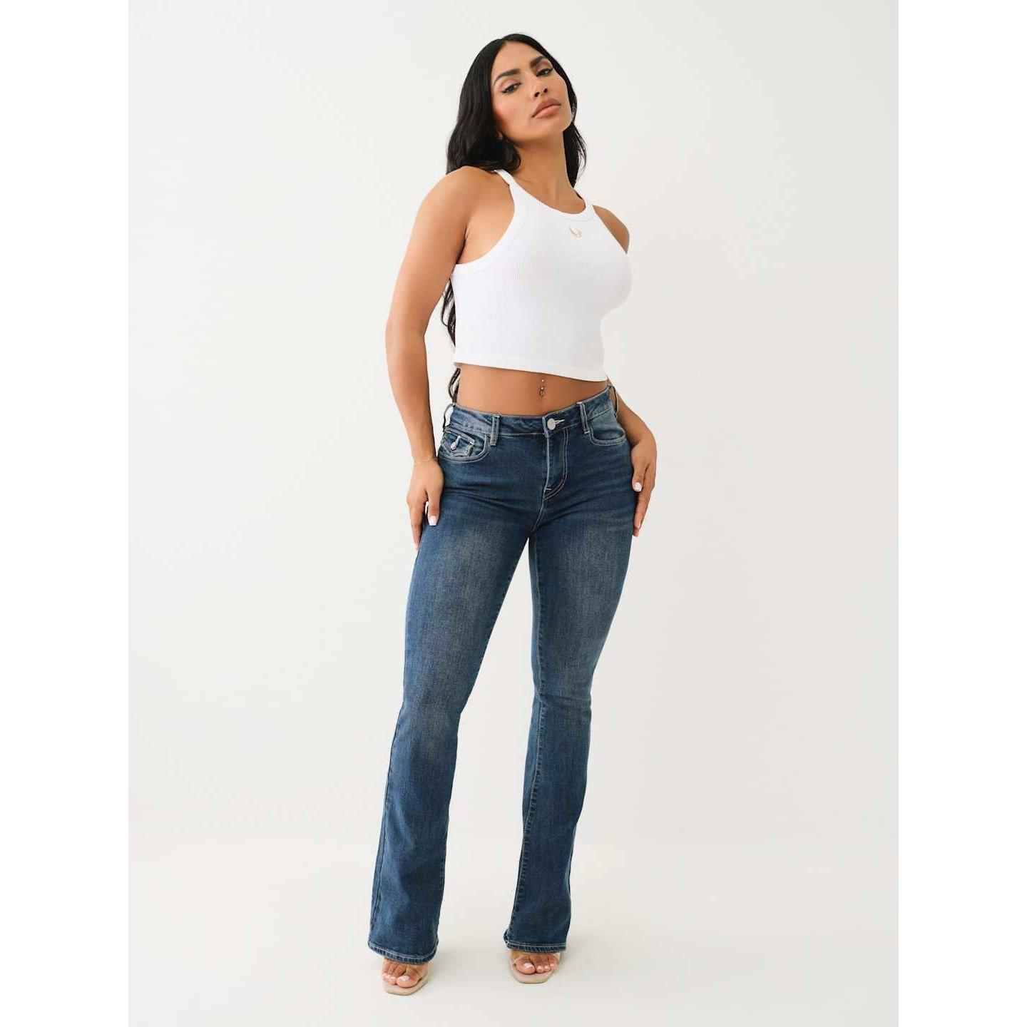 True Religion TR Mid Rise Flap Bootcut Jeans Womens