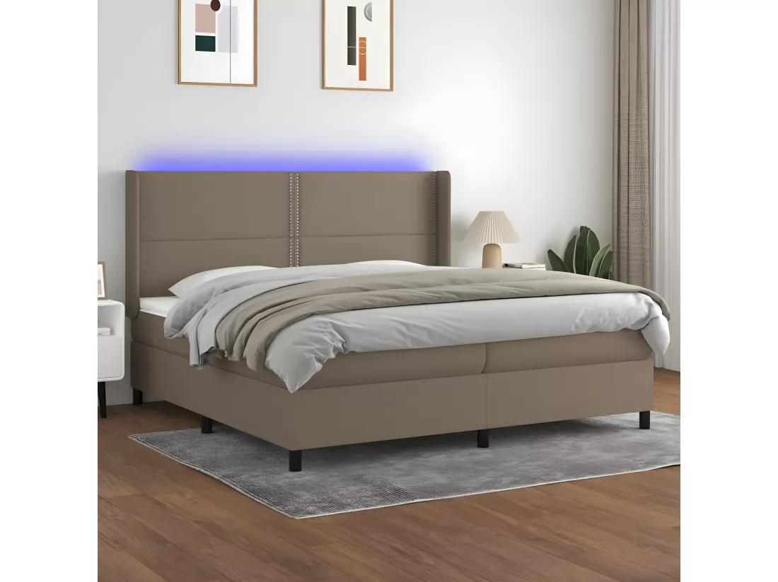 Sommier tapissier et matelas et LED Taupe 200x200 cm Tissu