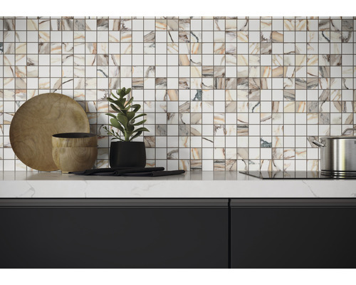 Porseleinen wand- en vloertegel Calacatta 119,7 x 119,7 x 0,8 cm goud gepolijst gerectificeerd