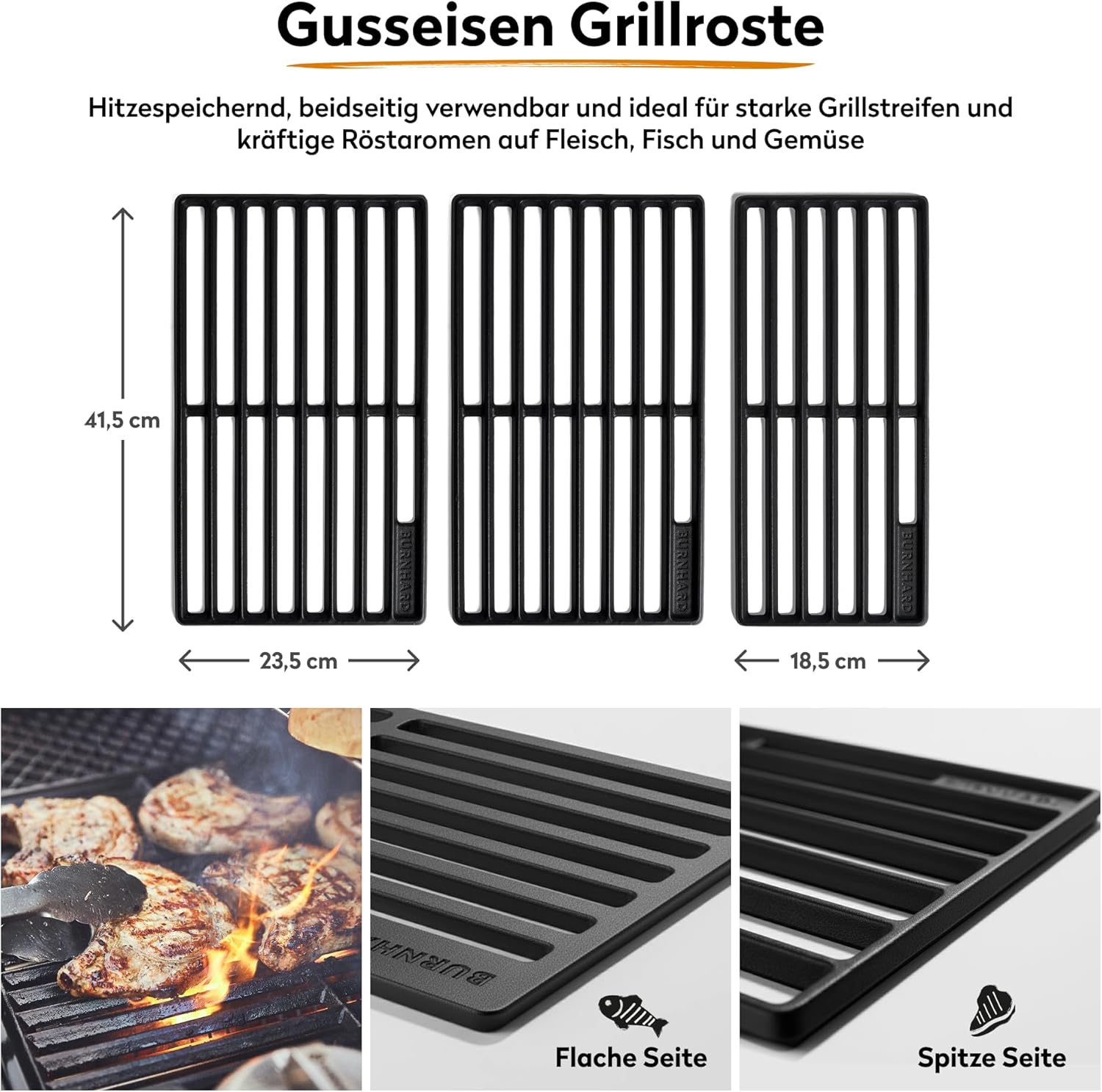 BURNHARD® Gasgrill 3-Brenner inkl. BACKBURNER, 900°C Infrarot-Keramikbrenner, Seitenkochfeld, Gusseisen-Grillrost, Grillabdeckung, Grillwagen, klappbare Seitentische, Schwarz – FRED Deluxe