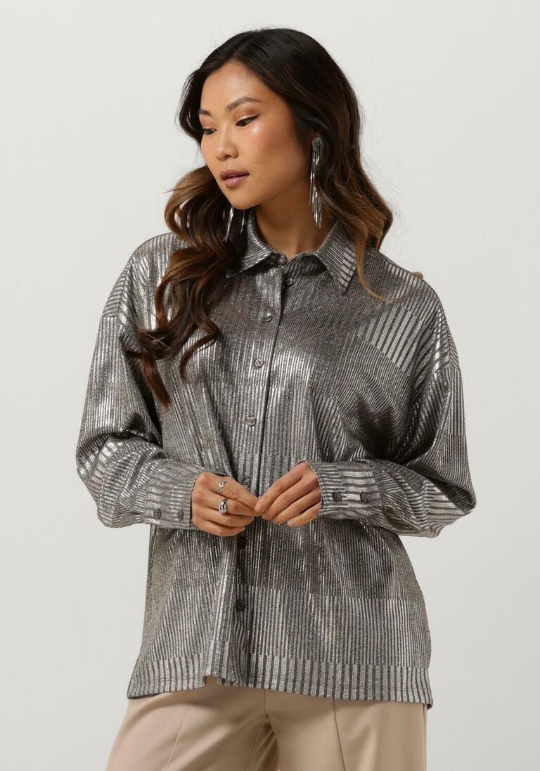 ALIX THE LABEL zilveren alix the label blouse ladies knitted foil blouse