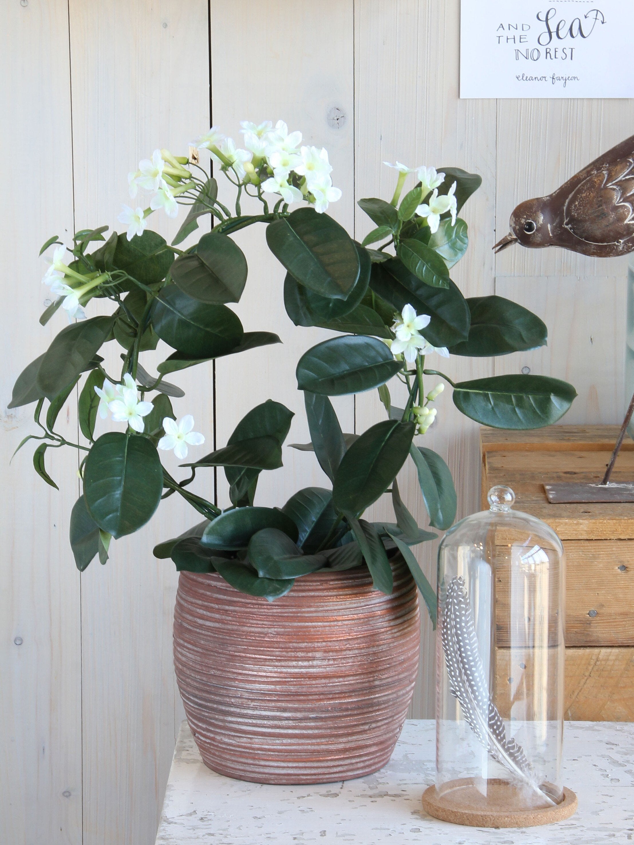 Mica Decorations Stephanotis wit in pot Stan grijs d13,5cm - h50xd40cm