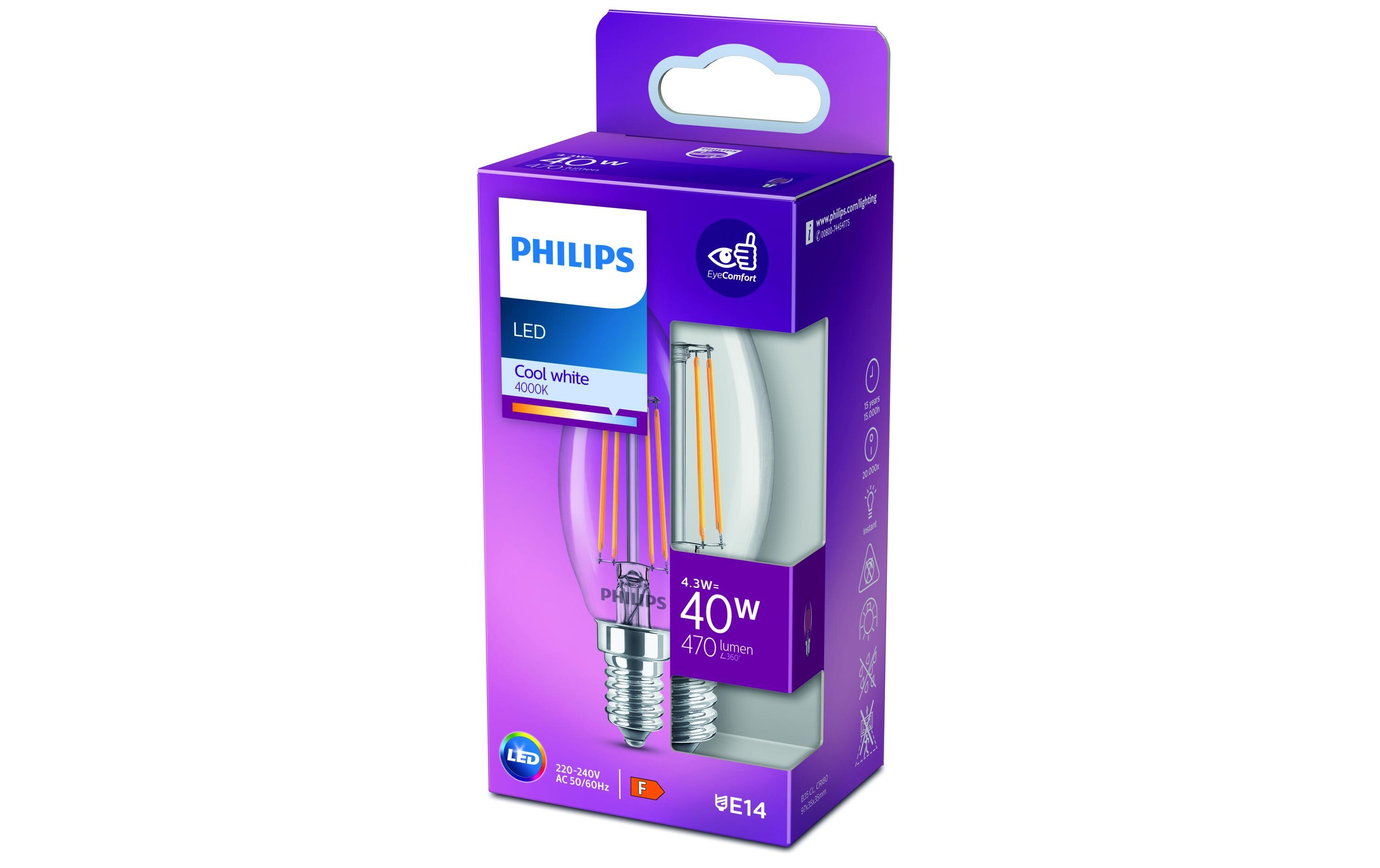 Lampe LED classic 40W E14 CW B35 CL ND NeutralweissLeuchtmittel B35 mit klarem Glas