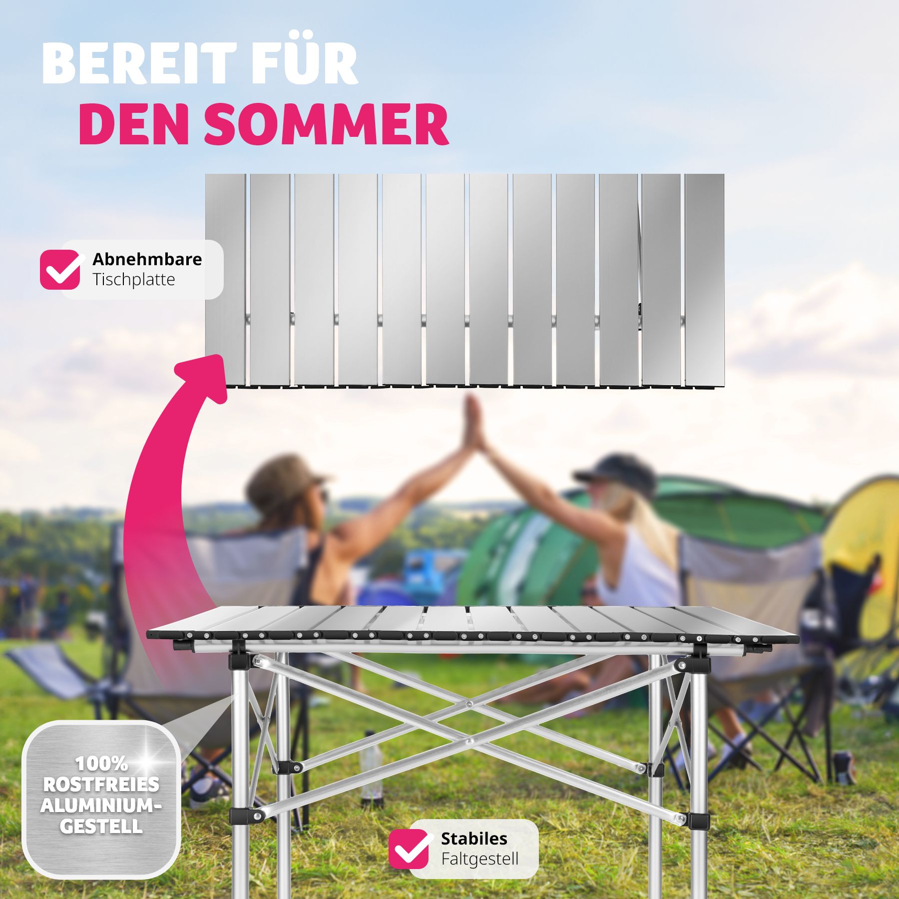 tectake® Campingtisch, klappbar, wetterfest, 70 x 70 x 70 cm