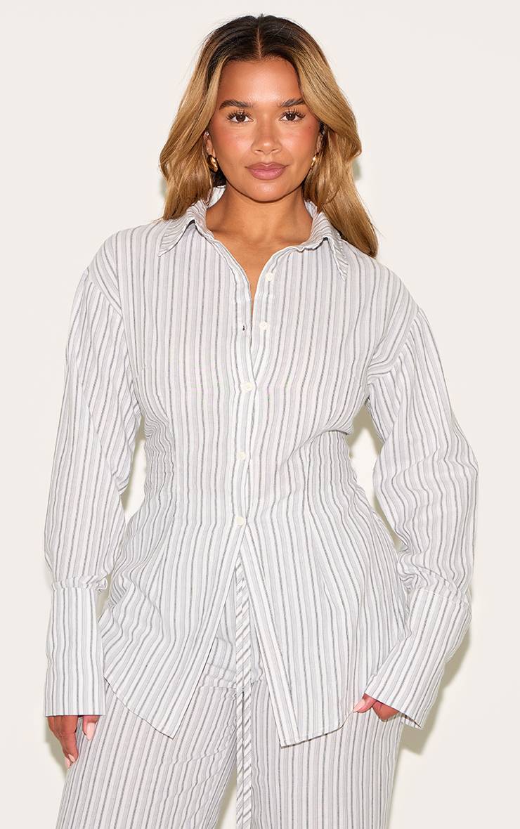Gris Pierre Chemise Shape À Rayures Avec Laçage Au Dos Cintré Et Boutonnage Devant
