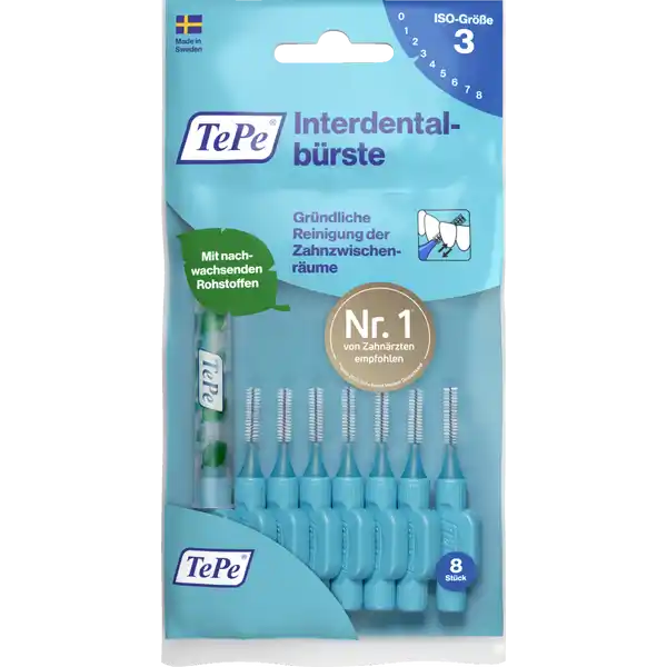 Interdentalbürsten Blau, ISO 3, 0,6 mm, 8 Stück