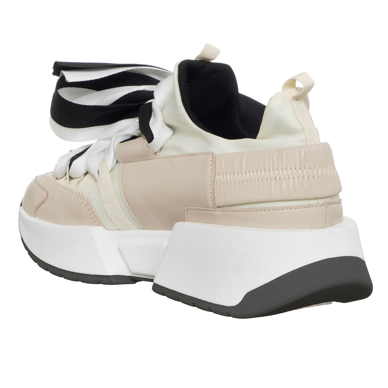 Loretta Pettinari Sneakers en Cuir & Toile Lorena beige/rose/noir - Plateforme 5 cm