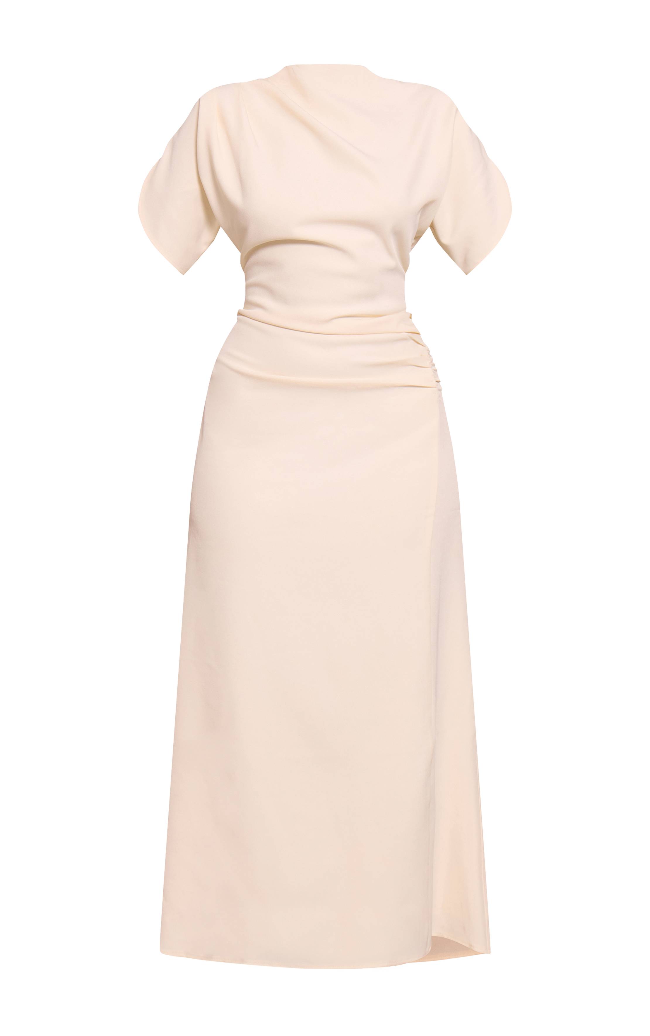 Crème Robe Maxi Ajustée Tissée À Manches Courtes